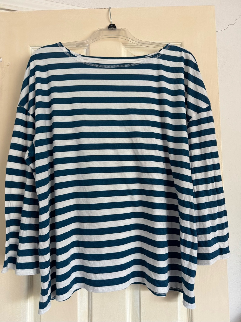 Lane Bryant Horizontal Striped Long-Sleeve Boatneck Top - Blue and White